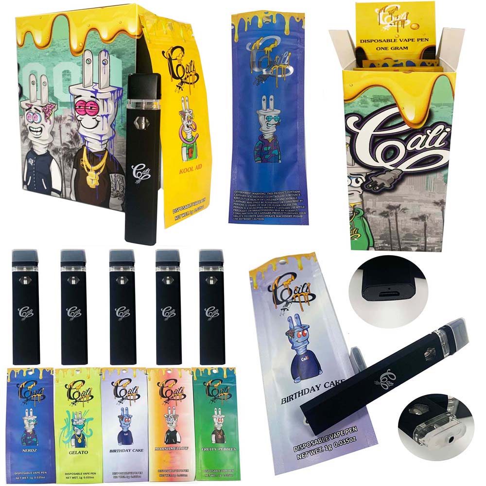 

Cali Plug Disposable Vape Pens E-cigarettes 1.0ml Empty Vaporizer Starter Kit 280mah Rechargeable Battery 1ml Empty thick oil carts with packaging 10 strains