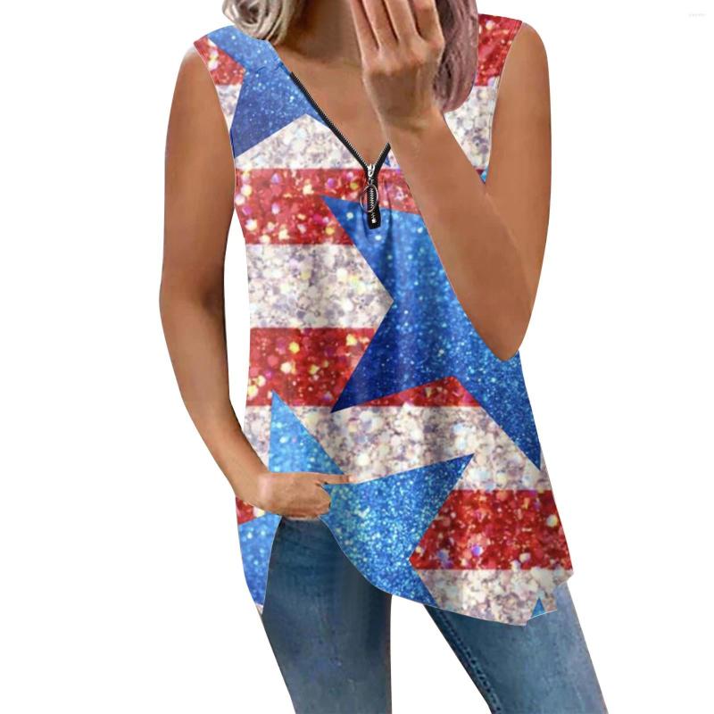 

Women' T Shirts Ladies Fourth Of July Printed Zipper Sleeveless Tshirt, Blue