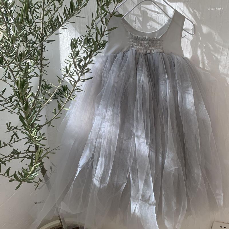 

Girl Dresses 2023 Sundress For Children Girls Summer Kids Sleeveless Smocked Tulle Dress Infant Princess Beach Playwear Children's Day, Gray