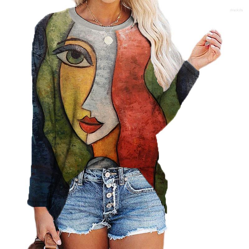 

Women' T Shirts Women Shirt Face Portrait Digital 3D Printing Spring Autumn Long Sleeve Contrasting Colors Elegant Wild Personality Ladies, Nt-20377