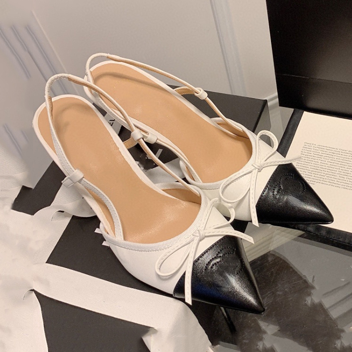 Womens kitten heel sandals Pointed Cap Toe Slingback Pumps Brown sandles heels ankle strap pump shoes sandalen for woman-image-989993564