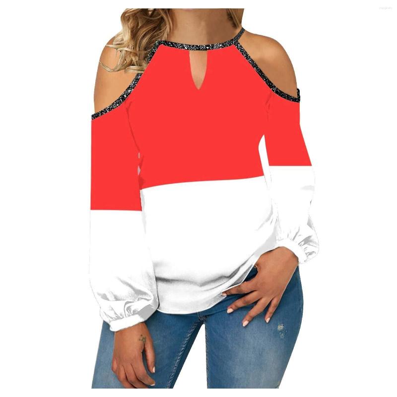 

Women' T Shirts Women' Fashion Casual Temperament Round Neck Off-shoulder Irregular Color Long Sleeve T-shirt Top Camisas Mujer, Black