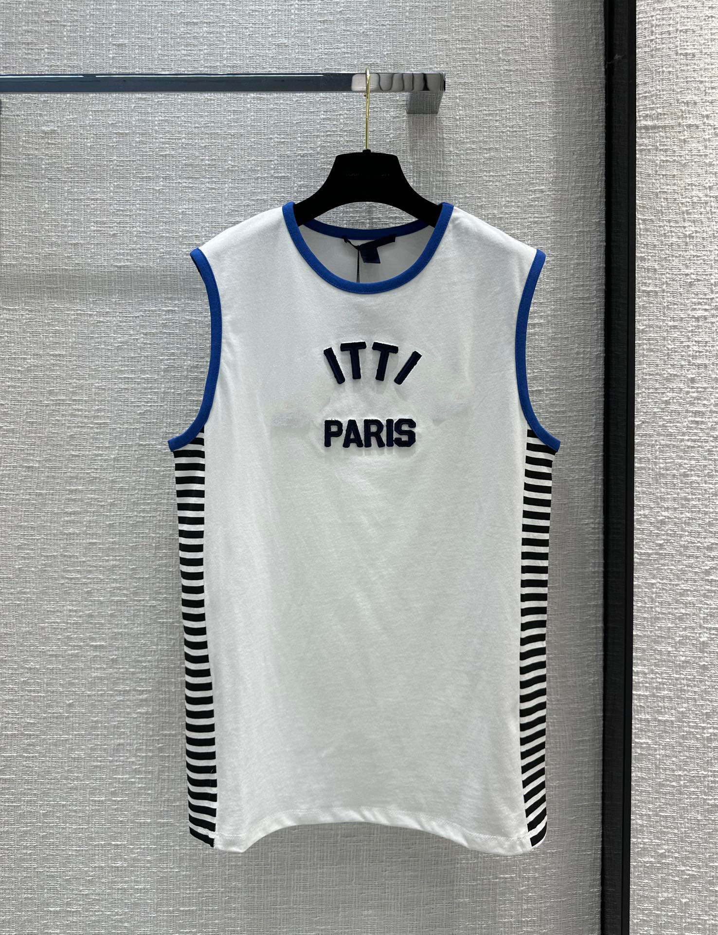 

2023 Runway Women's Tanks New Summer Women's 100% Cotton Sleeveless Vest Designer Fashion Wear Round Neck Stripe Tops, White