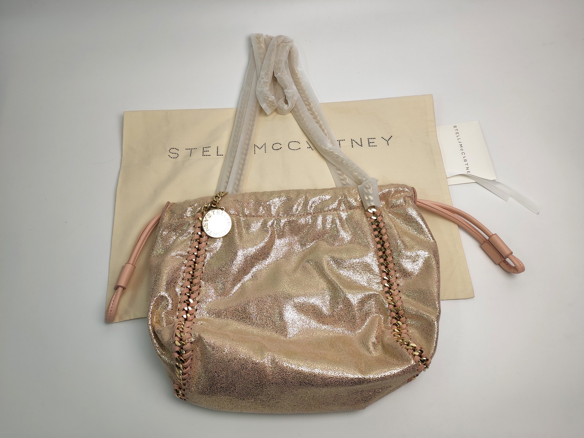 

5A New Stella McCartney Fashion women's Shoulder Bag PVC high quality leather shopping bag, Pink gold/silver chain