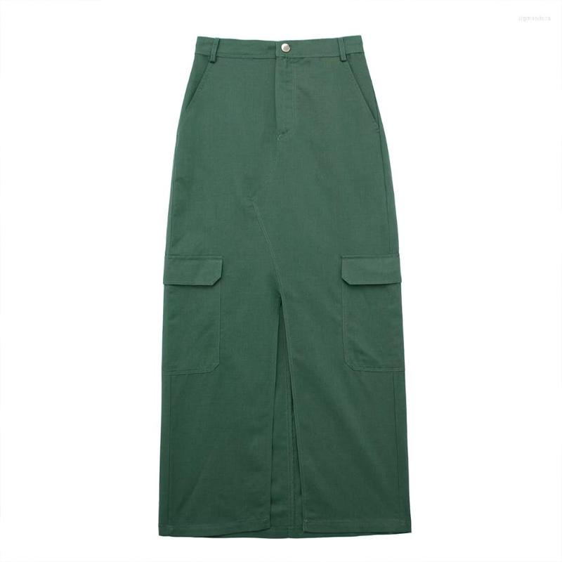 

Skirts Women's Fashion 2023 Spring/Summer Work Style Midi Skirt Vintage Casual Green Linen Blended Unique Half High Quality, As shown