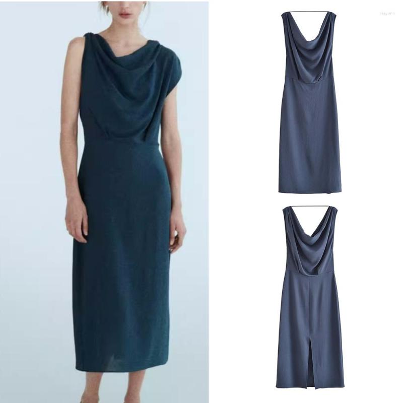 

Casual Dresses COS LRIS European And American Style Women' Clothing 2023 Spring All-match Fashion Pleated Collar Dress 0264154, Blue