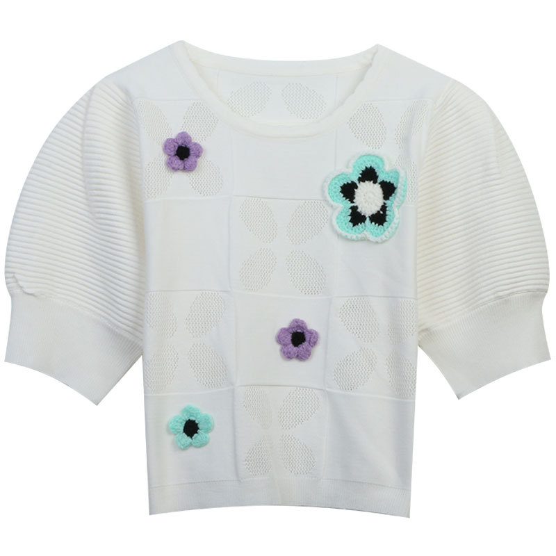 

428 2023 Runway Summer Brand SAme Style Sweater Short Sleeve Pullover Crew Neck Green White Fashion Clothes High Quality Womens mingmo