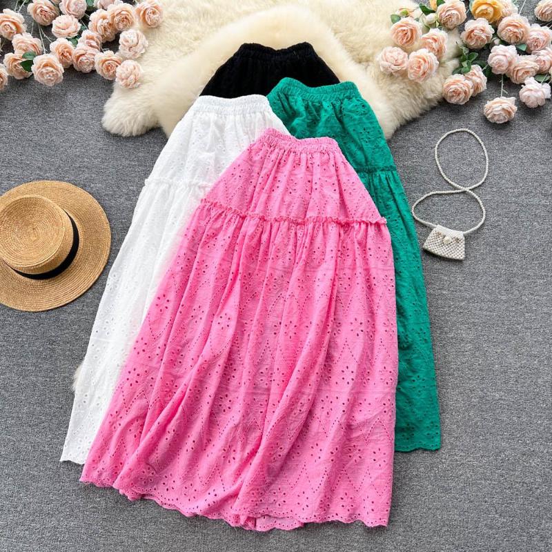

Skirts Summer French Hollow Out Embroidered Half Skirt Atmosphere High Waist Covering Crotch Beach Holiday, Black