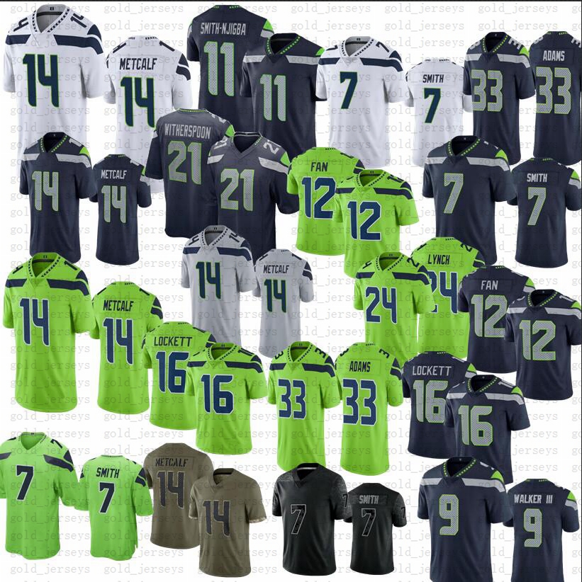 

14 DK Metcalf 7 Geno Smith 11 Jaxon Smith-Njigba Football Jerseys 21 Devon Witherspoon Tyler Lockett Kenneth Walker III Jamal Adams Marshawn Lynch, Men