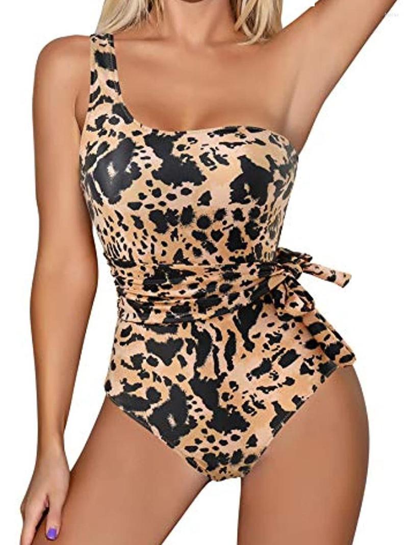 

Women' Swimwear Sexy One Piece Swimsuit Women 2023 Leopard Shouled Monokini Tie Up Bodysuit Summer Beach Wear Bathing Suit, Black