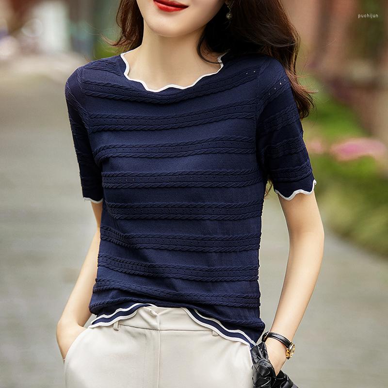 

Women's T Shirts Hollow Out Knitted V-Neck Shirt Women Summer Tops Thin Tshirt Short Sleeve Tee Korean Fashion Womens Clothing Camisetas, White