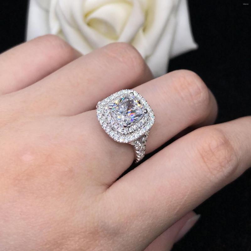

Cluster Rings Luxury Quality Solid 18K 750 White Gold Jewelry 3Ct Cushion Cut Diamond Ring AU750 Engagement For Women Box Gift