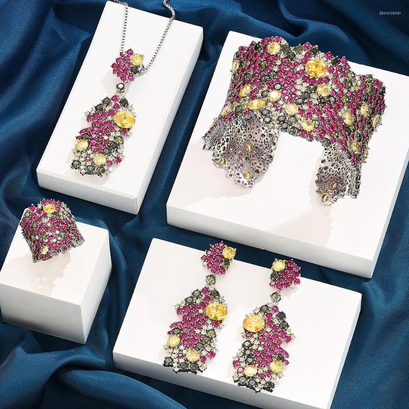 

Necklace Earrings Set Charms 4PC Bracelet Ring Earring For Women Wedding Bridal Cubic Zircon Africa Dubai Party Jewelry Gift BOHO, Picture shown
