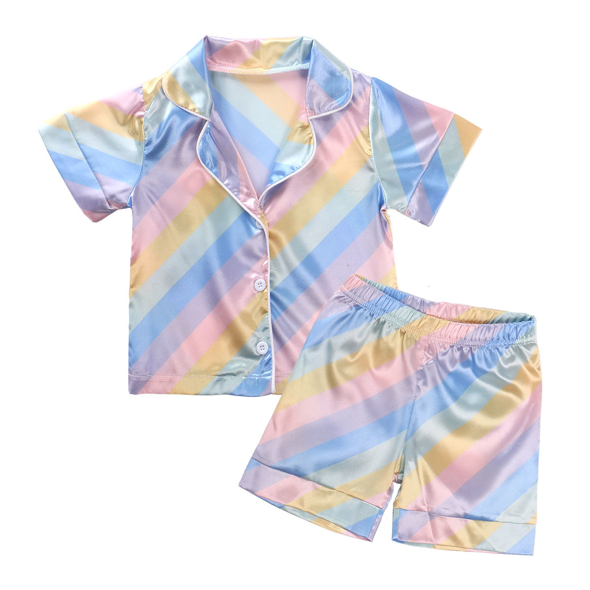 

Pajamas Kids Children Satin Sleepwear Baby Pajamas Sets Boys Girls Colorful Striped Pyjamas Cotton Nightwear Clothes Children Clothing 230509, Short sleeve