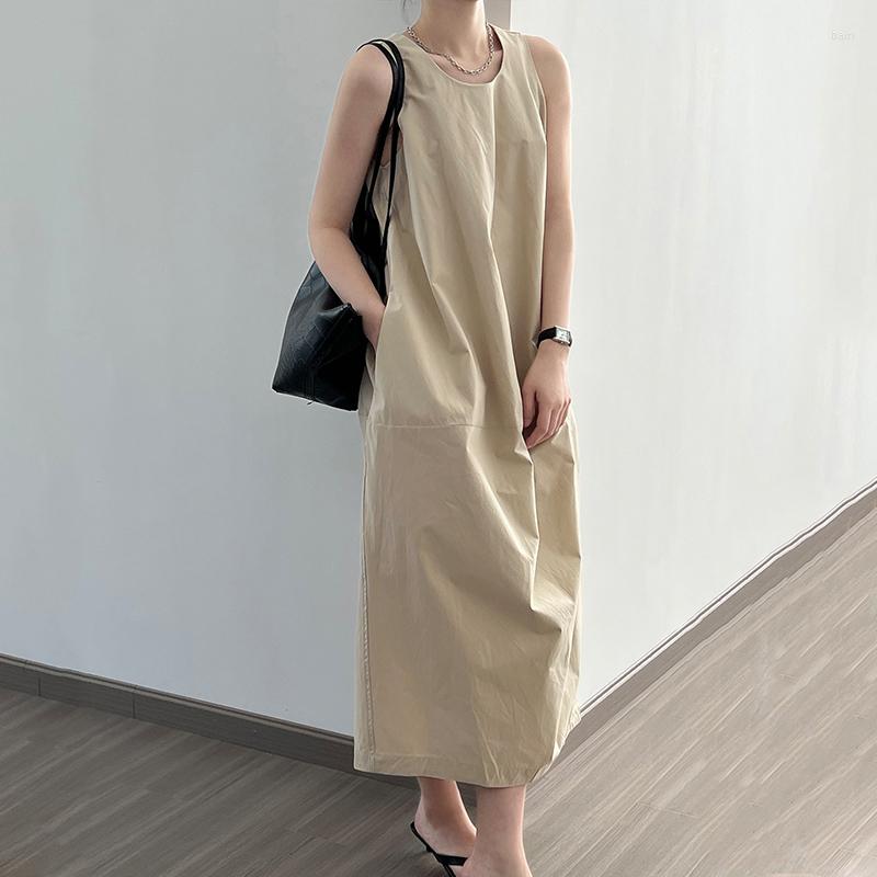 

Casual Dresses 2023 Summer Women's Dress Sleeveless Mid Length Retro Loose Fit 9085, Khaki