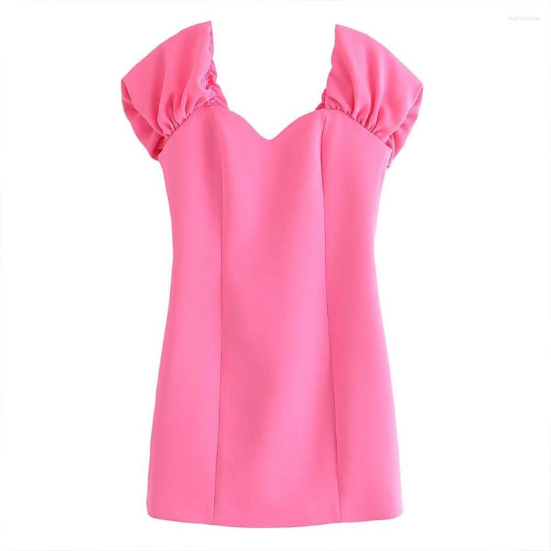 

Party Dresses Women's 2023 Summer Fashion Pure Desire Pink Sexy Charm V-Neck Wrap Midi Retro Short Sleeve Pullover Dress Mujer