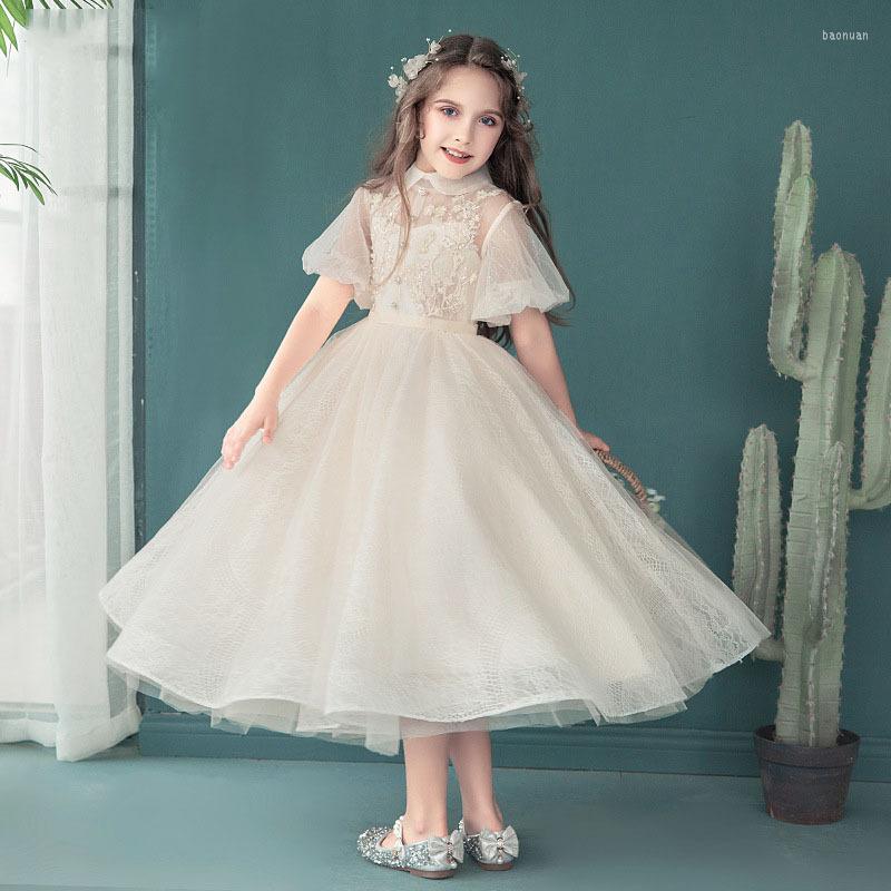 

Ethnic Clothing Girl Princess Party Champagne Dresses Birthday Gift Wedding Kids Short Sleeve Ball Gowns