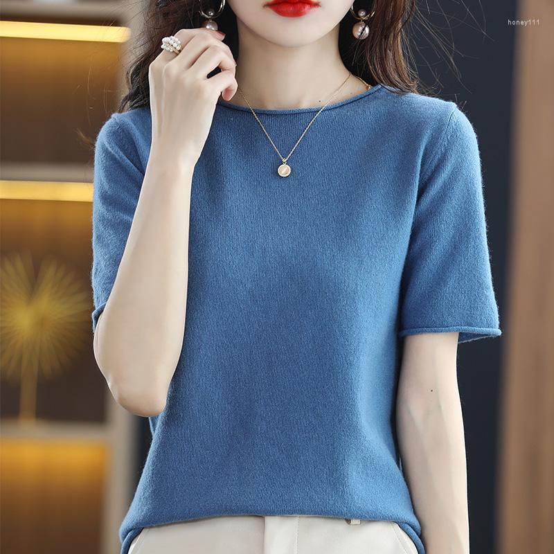 

Women's T Shirts Spring And Summer Short-sleeve Women O-neck Slim Blend Pullover Vest T-shirt Knitted Base Sweater Soft Solid Color, Mi se