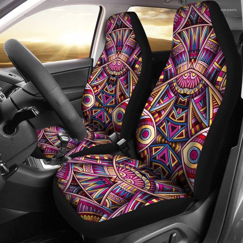 

Car Seat Covers Colorful Tribal Abstract Art Pair 2 Front Protector Accessories