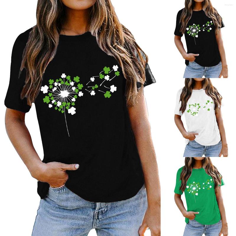 

Women' T Shirts Women Fashion Top Round Neck Shirt Short Sleeve Elegant Printed Loose Blouse Summer, Green