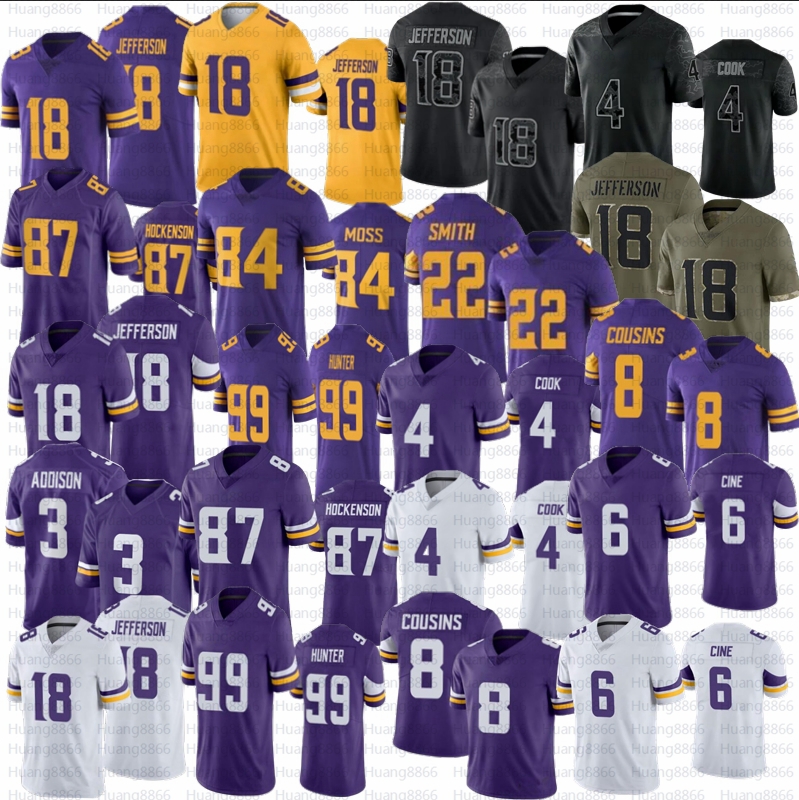

Justin Jefferson football jersey T.J. Hockenson Viking Addison Randy Moss Dalvin Cook Lewis Cine Danielle Hunter Kirk Cousins Harrison Smith Stitched, Women