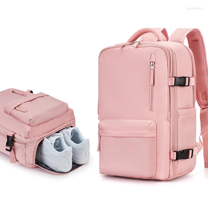 

School Bags Women Backpack Women's Large Capacity Independent Shoe Bag Travel Waterproof Outdoor Multi-Function, Pink