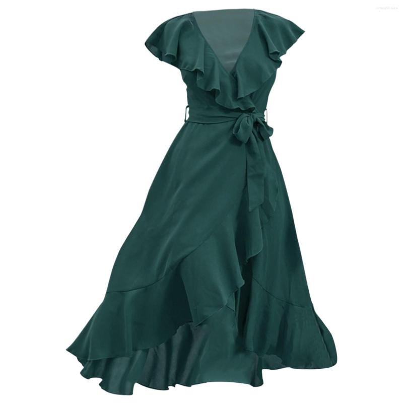 

Casual Dresses Women'S Summer Wrapped Long Skirt Subdeep V Neck Short Sleeve Frilly Cotton Dress For Women Maternity Midi, Bu1