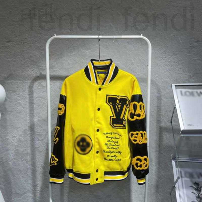 

Men's Jackets luxurious2023 Streets Fashion Catwalk Unisex Baseball Uniform Flat Embroidery Pull Side High Street Color Black White Size 2XL/3XL X81A, Yellow