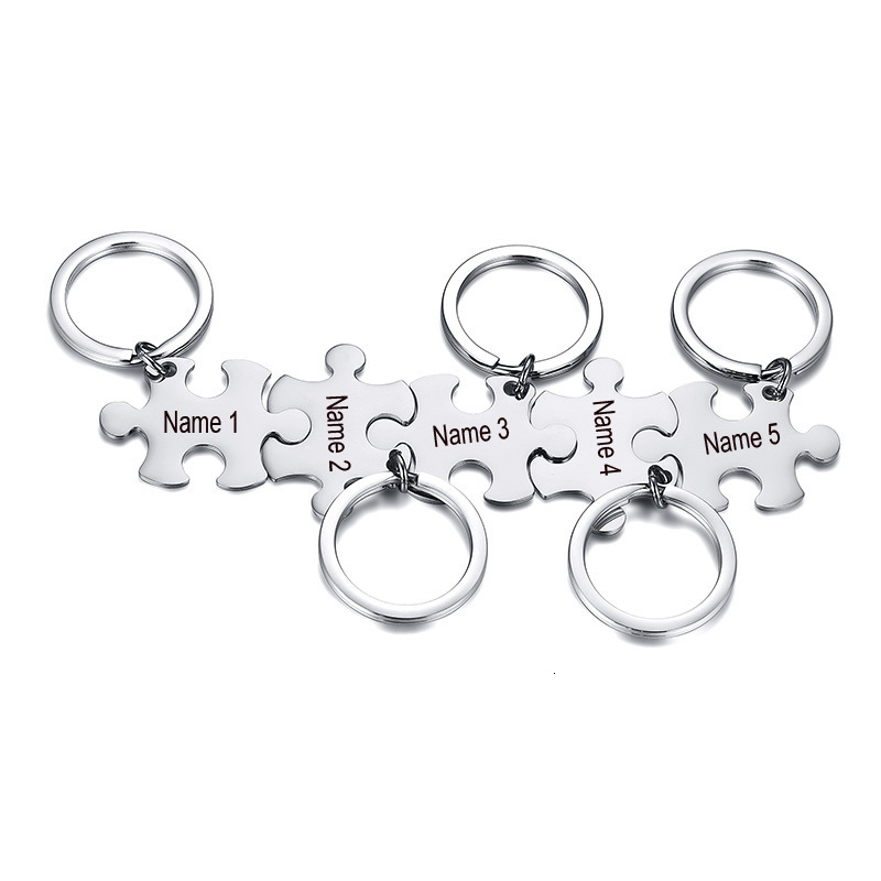

Keychains Lanyards Free Engrave Custom Family Puzzle Piece Keychain Set with for Sister Brother Friendship Personalized BFF 230508