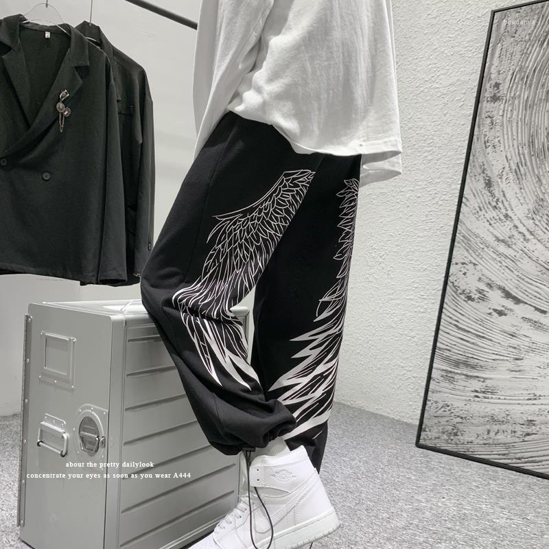 

Men' Pants Streetwear Baggy Sweatpants Male Y2k Fashion Basketball Man 2023 Wide Leg Oversize Feathers Anime Trousers, Black