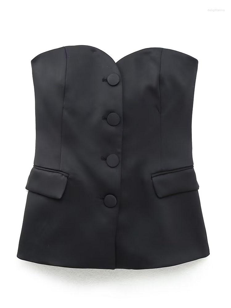 

Women's Vests Spring And Autumn Vest Style Heart Neck Black Fashion Sexy Underwear Sleeveless Single Breasted Coat Top Pants