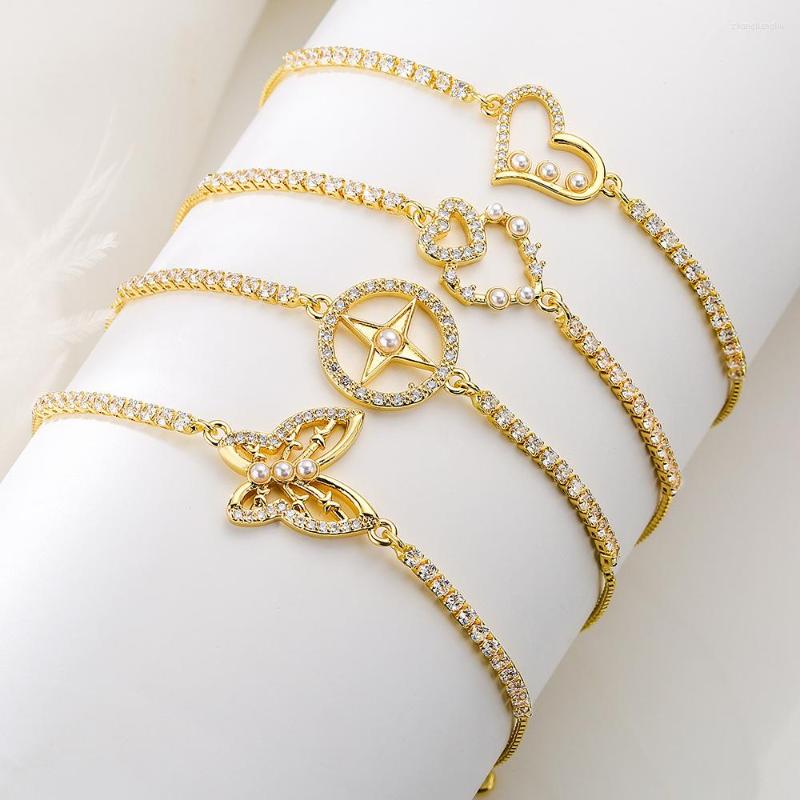 

Link Bracelets Pearl Zircon Butterfly Love Geometric Bracelet For Women Fashion Temperament Simple En Acier Inoxydable Women's Jewelry