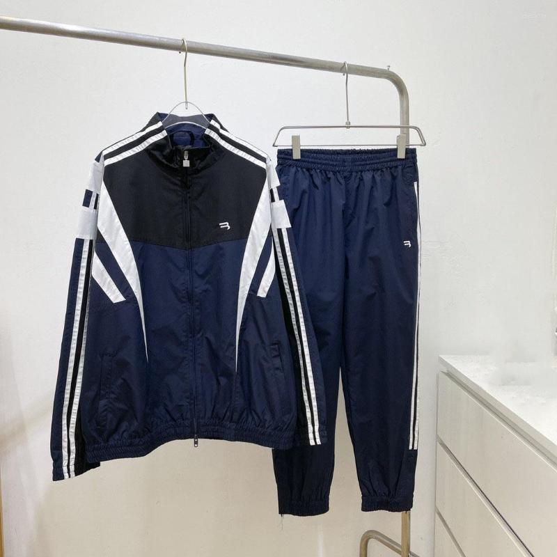 

Men's Pants Letters Embroidered Sports Suit Loose Splicing Jacket Two Piece Set Autumn Women'S Tracksuit Casual Men Sportswear, Blue pant