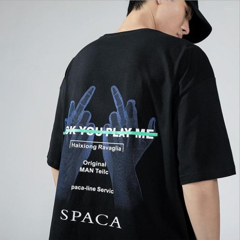 

Men's T Shirts 2023 Summer Man Casual Oversize Half Sleeve Shirt Male Printing Loose Round Neck Streetwear 5-point-sleeeved Tshirt, Black