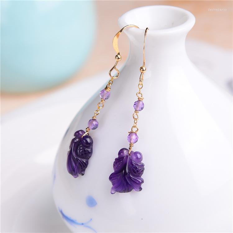 

Dangle Earrings United States Imported Original Design 14 K Natural Amethyst Goldfish Ear Hook Pendant A Undertakes