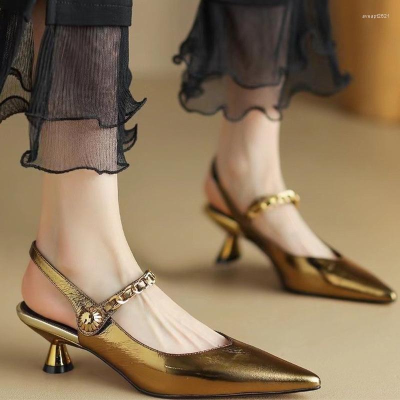 

Sandals Pointed Toe Women Fashion Mid Heels Shoes 2023 Summer Mature Pumps Slides Designer Office Dress Party Ladies, Black