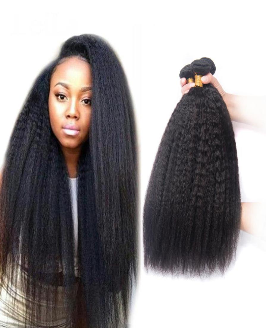 

Human Hair Malaysian Kinky Straight 3 Bundles Yaki Hair Extentions Weaves Kinky Straight Natural Color Black3892770