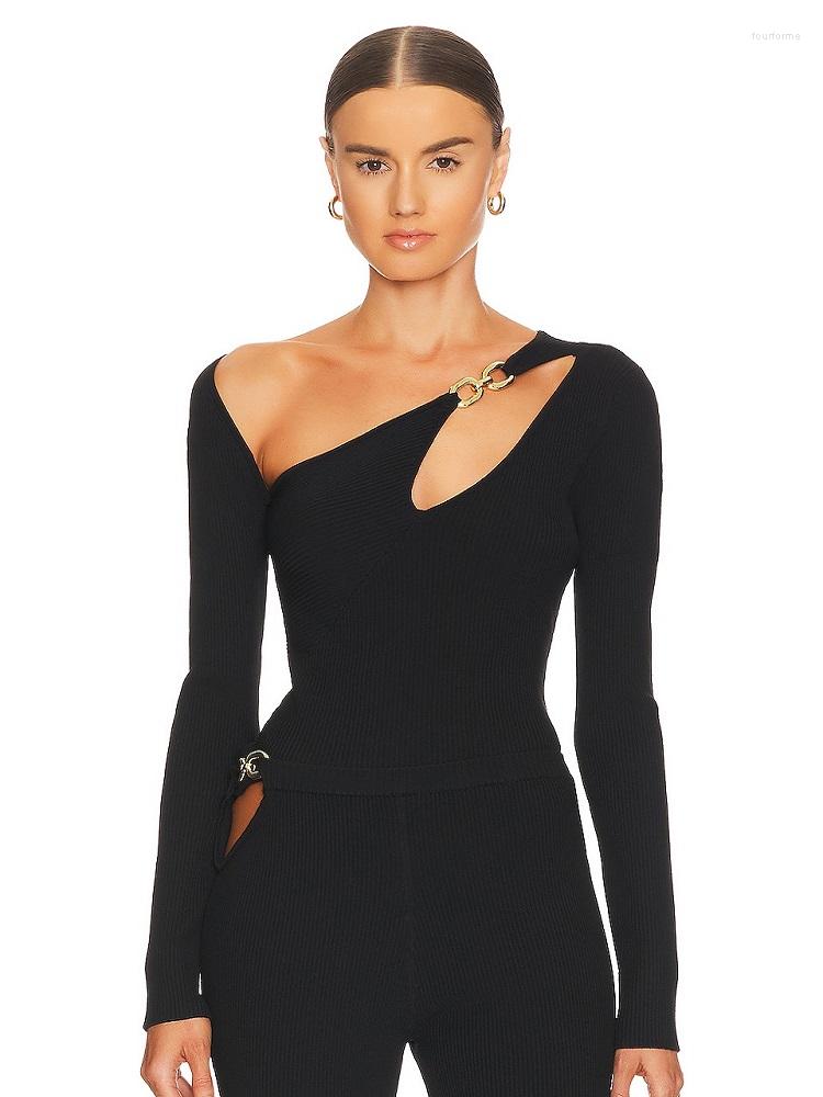 

Women' T Shirts 2023 Women' Fashion Shirt Knitted Hollow Tight Corset Ladies -shirt Y2k Clothes High -quality Long -sleeved Top, Black