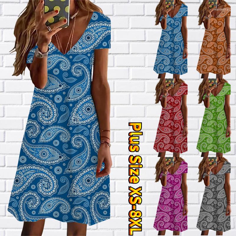 

Casual Dresses 2023 Women's Dress Print Summer V-Neck Fashion Short Sleeve Sexy Slim Fit Knee Length, 24073blue