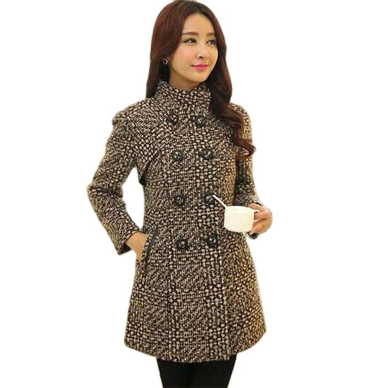 

Fur Women New Autumn Winter MidLength Fashion Woolen Jacket Female MiddleAged Mother Wear Plaid Thicken Woolen Coat A977, Coffee grid