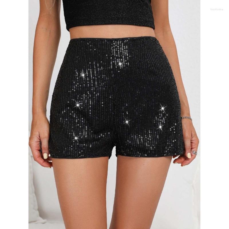 

Women' Shorts Women Metallic Summer Sparkly Outfit Shiny Short Pants Bling Sexy Sequin High Waist, Black
