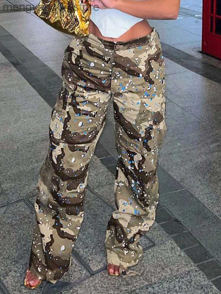 Women's Jeans Y2K Streetwear Camouflage Cargo Pants Women High Waist Pockets Patchwork Straight Baggy Trousers Casual Grunge Pants T230509-image-864194814