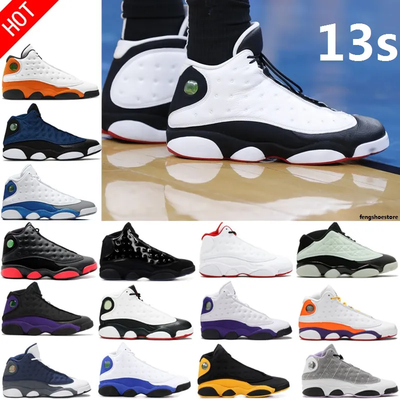 

New Xiii 13 13s Men Basketball Shoes Hyper Royal French Blue Linen Island Green Obsidian Bred Midnight Navy Black Cat Del Sol Barons Gym Red, 32#