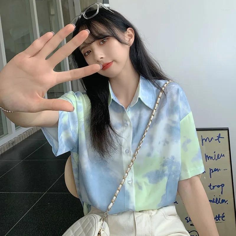 

Women' Blouses Chiffon Tie Dye Print Beautiful Women' Chic Short Sleeve T-Shirt Urban Loose Casual 2023 Summer Clothing, Blue