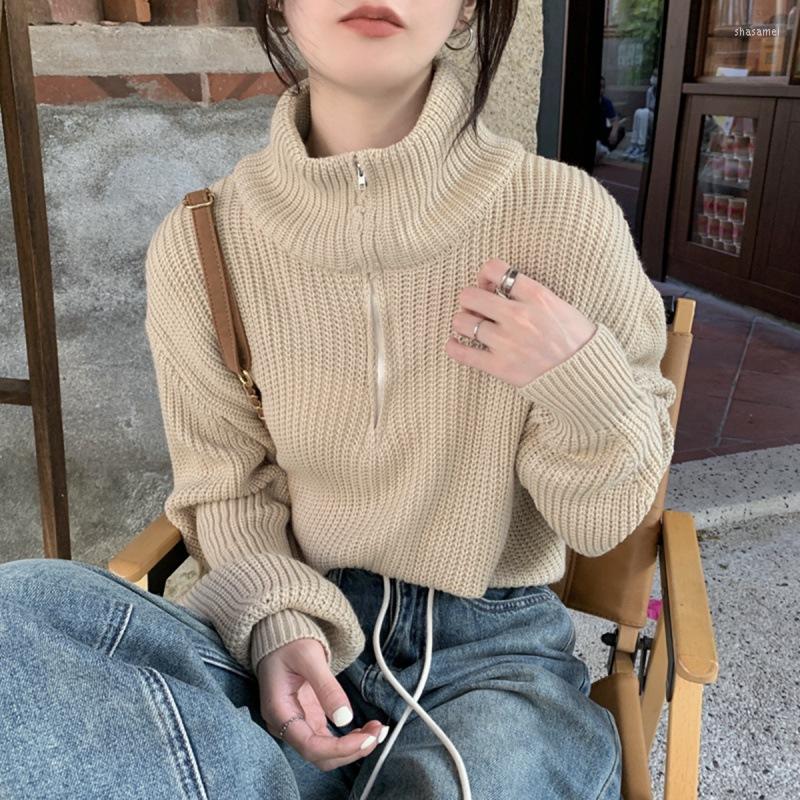 

Women's Sweaters Women's Turtleneck Loose Knitted Autumn Winter Warm Clothes Thickened 1/2 Zipper Long Sleeve Pullover Korean Tops, Black