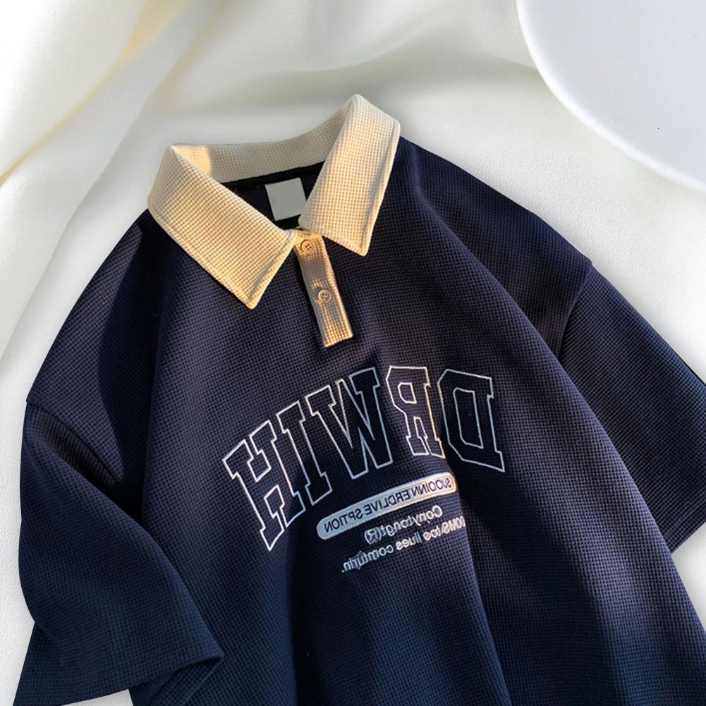 

Men's Polos Waffle Polo ShortSleeved TShirt Women's Summer Harajuku Chic Preppy Style Student Tops High Street Unisex Streetwear 230508, Coffee