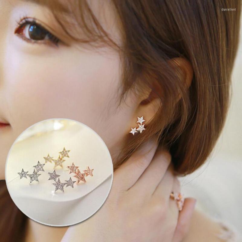 

Stud Earrings Rainbow Multiple Crystal Star Earring 925 Sterling Silver For Women Engagement Jewelry Five-pointed SCE175-CF