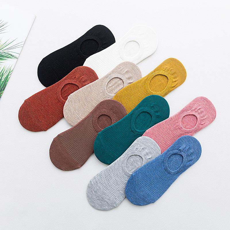 

Sports Socks 1/5 Pairs Candy Color Boat Solid Invisible Non-slip Women Casual Striped Breathable, White