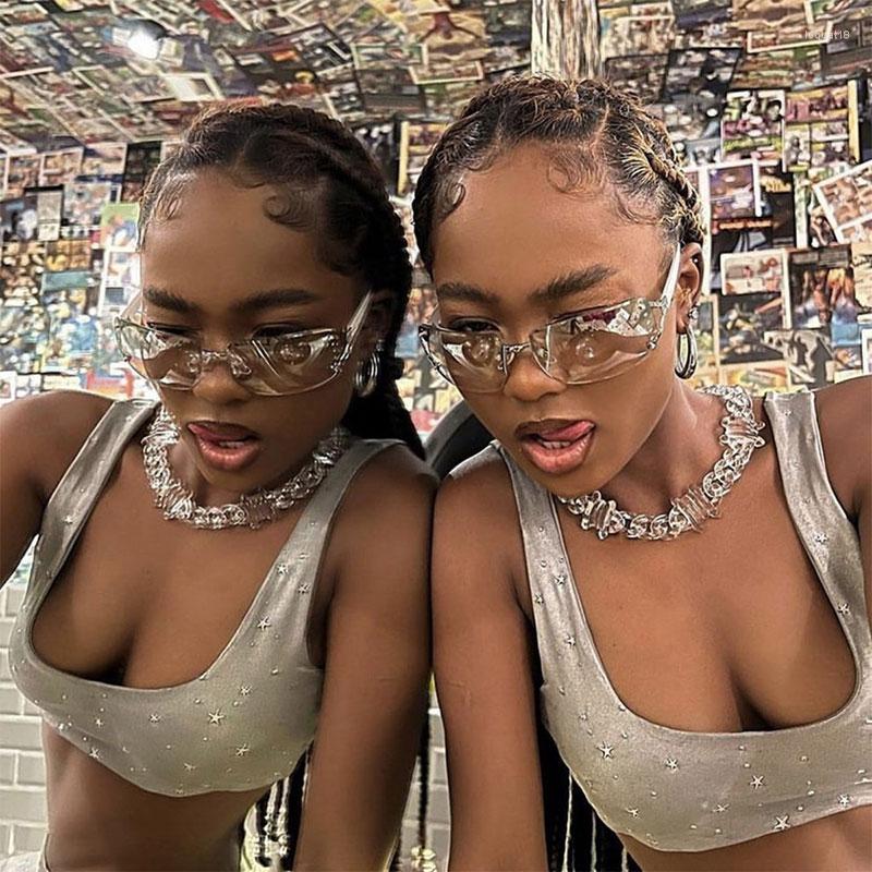 

Sunglasses Mimiyou Diamond Women Y2K Fashion Rimless Goggle Men Gradient Glasses Brand UV400 Eyeglasses Shades