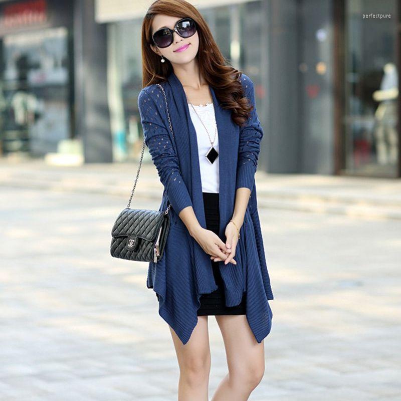 

Women's Knits 2023 Women Fashion Spring Autumn Hollow Out Jacket Outdoor Long-sleeved Asymmetrical Clothing Casual Loose Thin Coat T808, Black